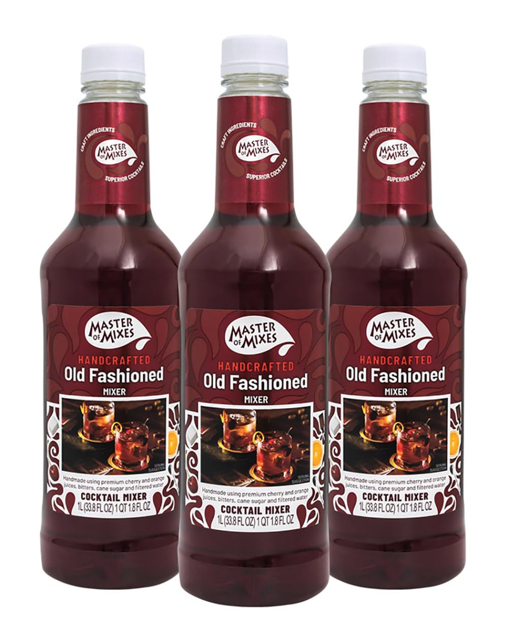 Master of Mixes Old Fashioned Drink Mix – Ready-To-Use 1L Bottles, Pack of 3