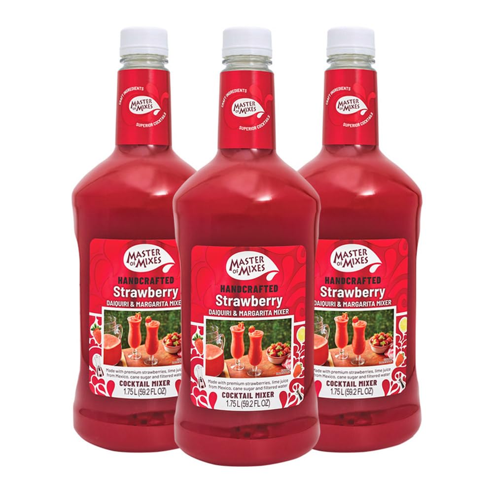 Master of Mixes Strawberry Daiquiri/Margarita Mix – Ready-To-Use 1.75L Bottle (59.2 fl oz) Pack of 3