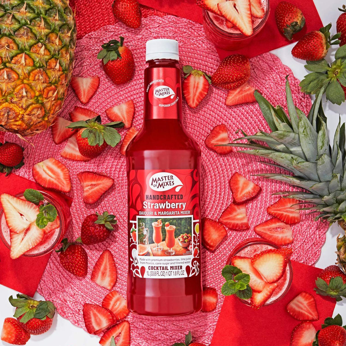 Master of Mixes Strawberry Daiquiri/Margarita Mix – Ready-To-Use 1.75L Bottle (59.2 fl oz) Pack of 3