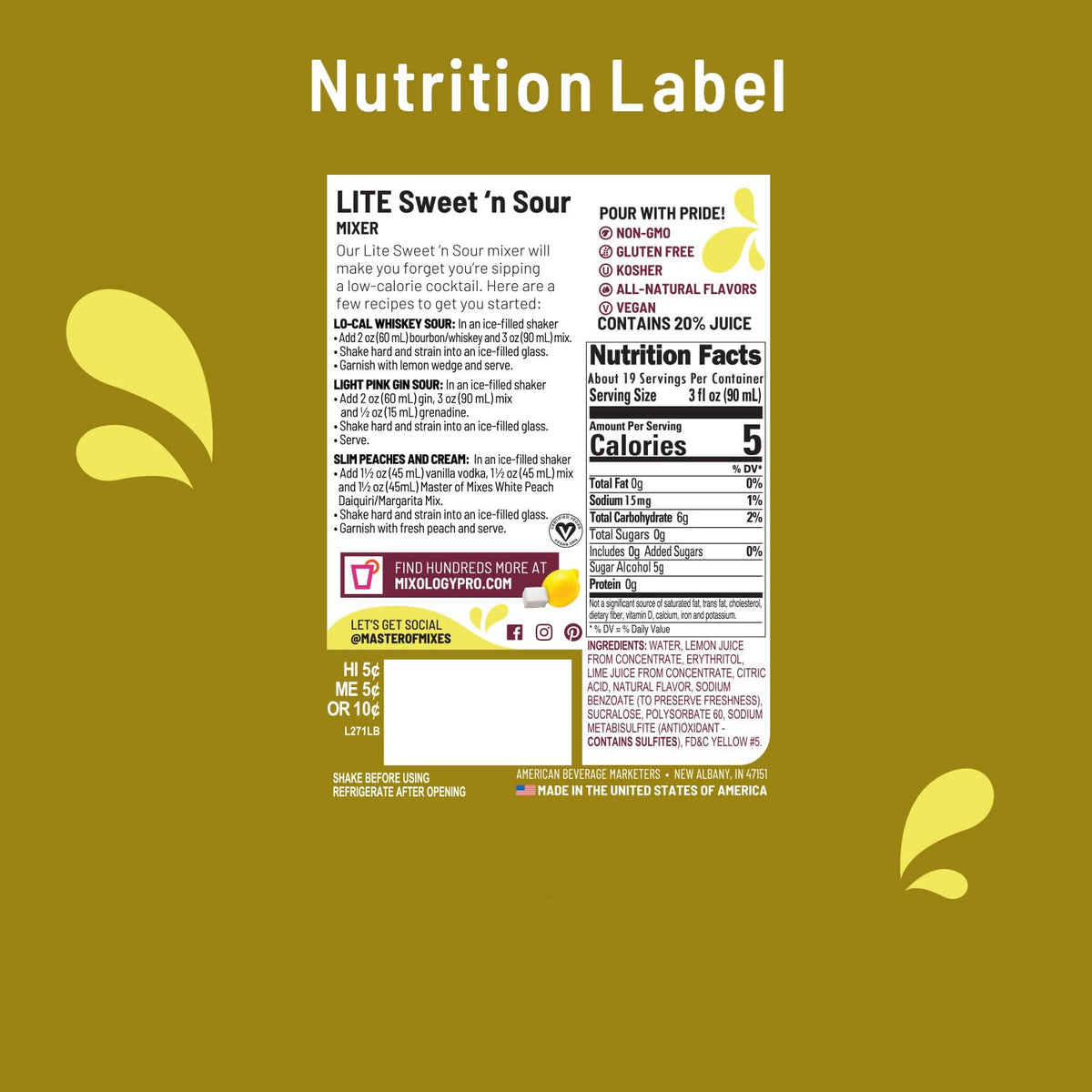 Master of Mixes Sweet N' Sour Lite Drink Mix – Ready To Use, 1.75L Bottle, 3-Pack