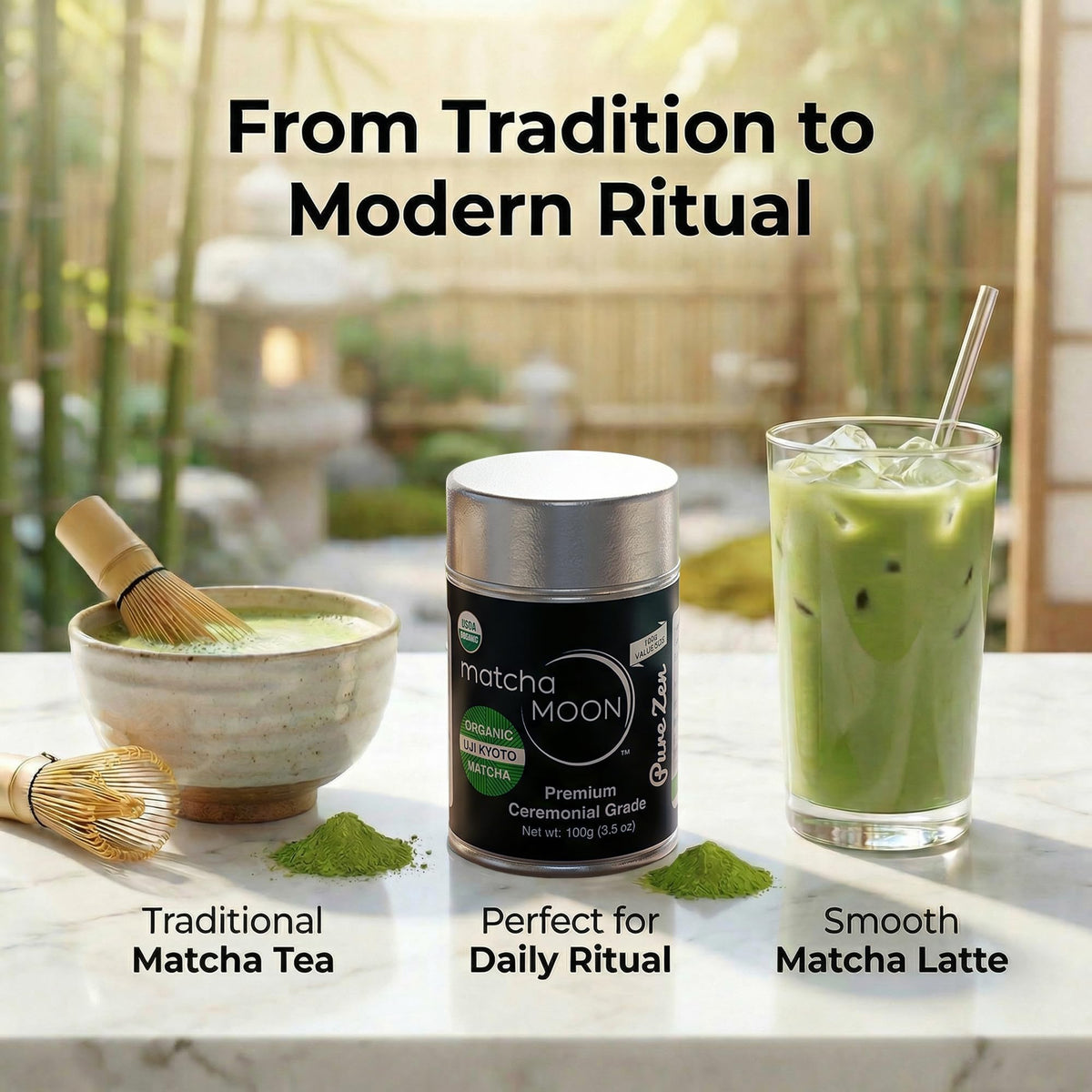 Matcha Moon Pure Zen Ceremonial Grade Matcha Powder – USDA Organic, Uji Kyoto, 100g Tin
