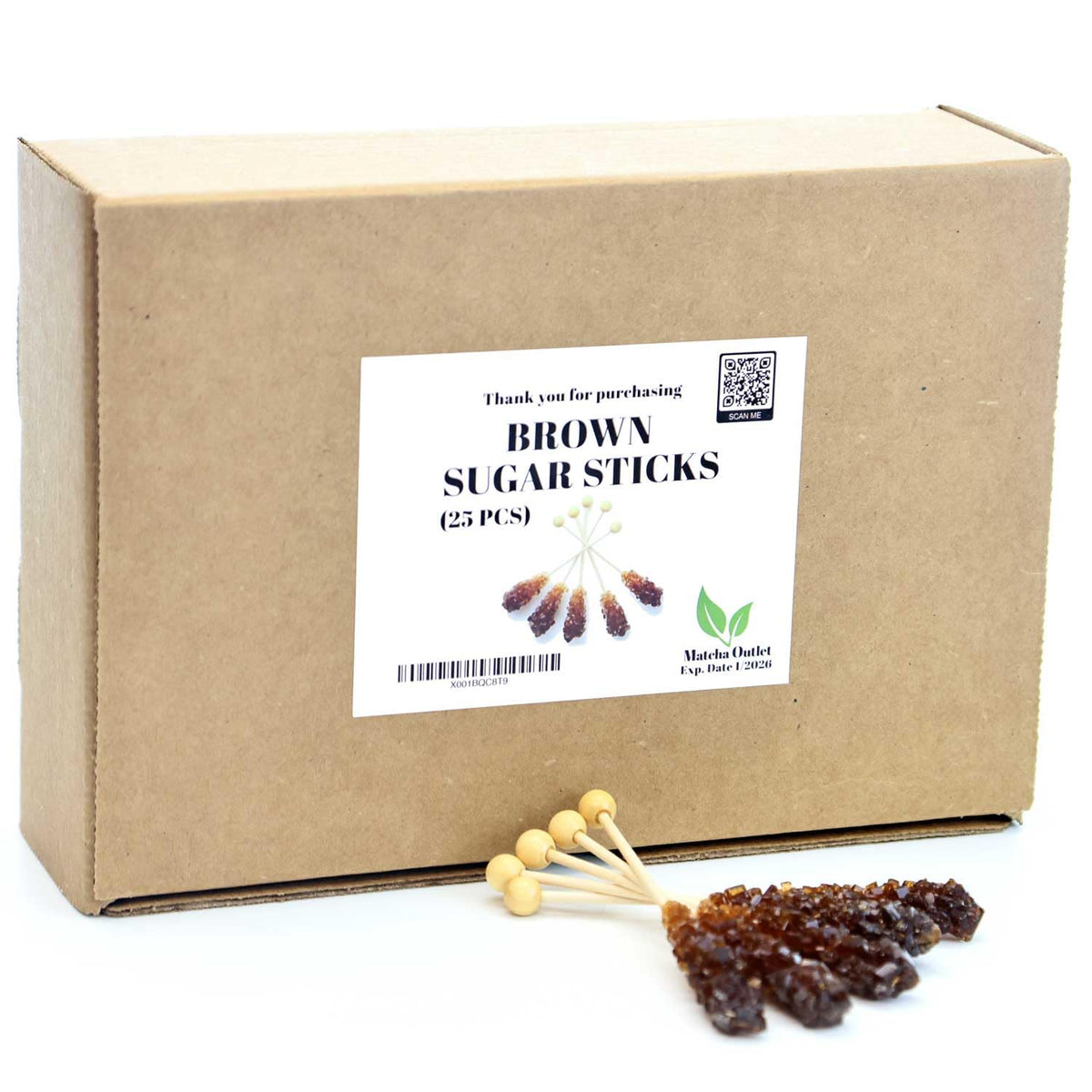 Matchaccino Rock Candy Sugar Sticks – Individually Wrapped Brown Cane Sugar Stirrers (25 Pack)