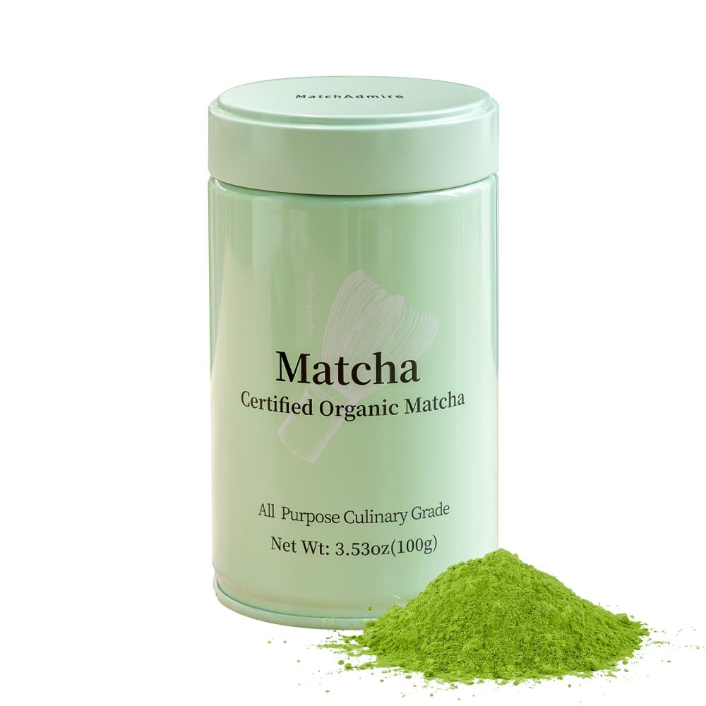 MatchAdmire Matcha Green Tea Powder – USDA Organic First Harvest, Gluten-Free, Vegan, 100% Pure Unsweetened, 3.53oz Tin | All-Purpose Culinary Grade
