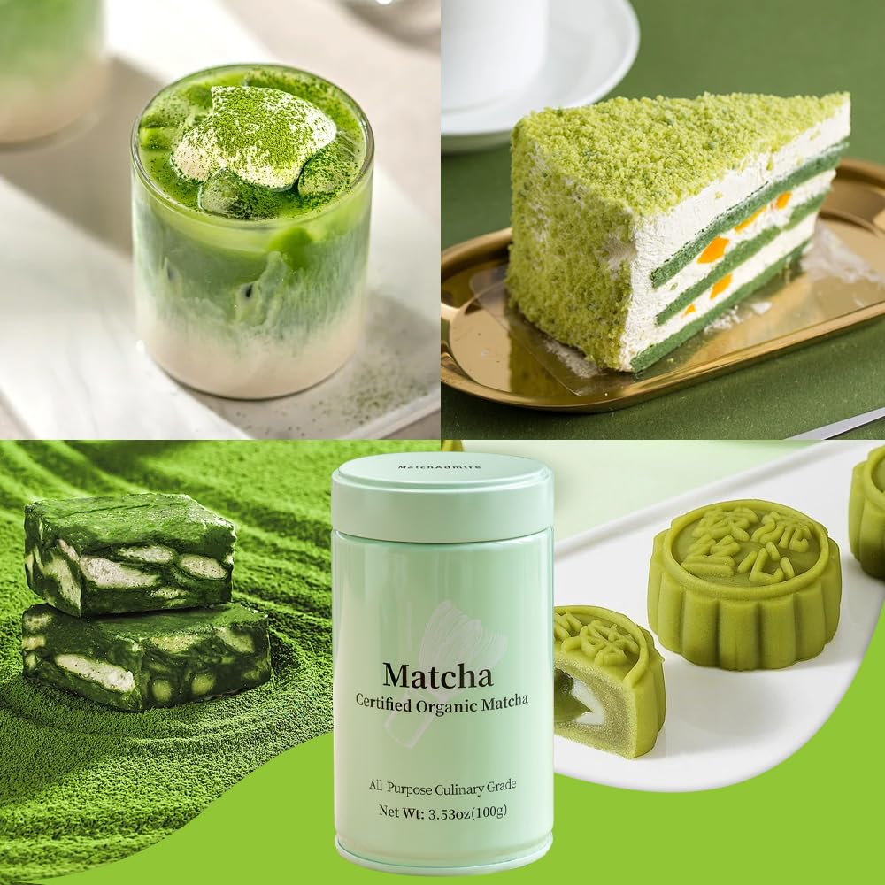 MatchAdmire Matcha Green Tea Powder – USDA Organic First Harvest, Gluten-Free, Vegan, 100% Pure Unsweetened, 3.53oz Tin | All-Purpose Culinary Grade