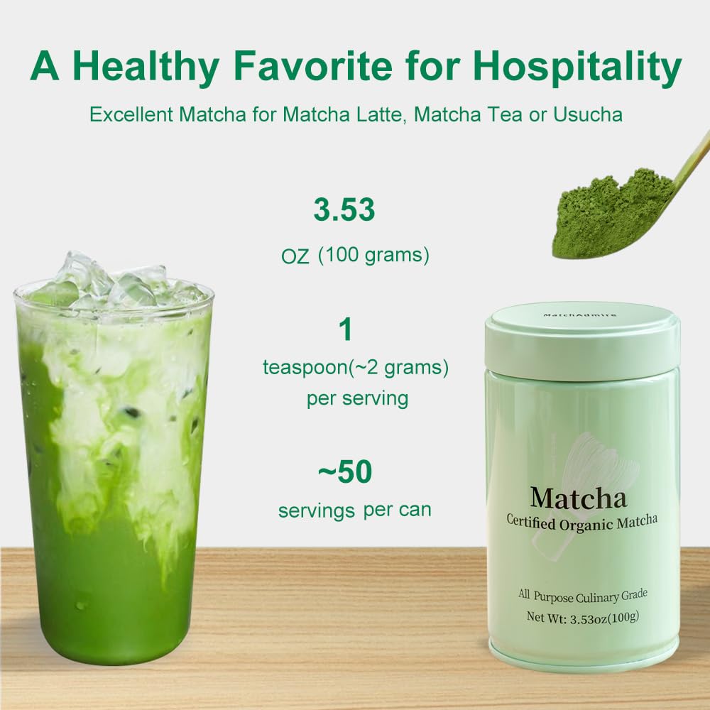 MatchAdmire Matcha Green Tea Powder – USDA Organic First Harvest, Gluten-Free, Vegan, 100% Pure Unsweetened, 3.53oz Tin | All-Purpose Culinary Grade