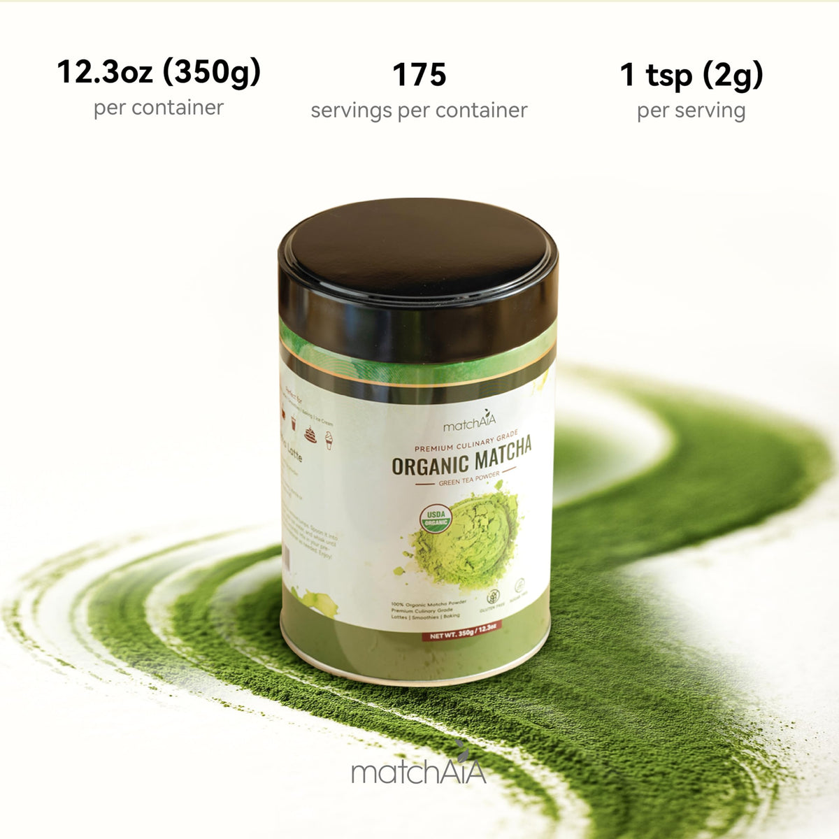 MatchAiA Organic Matcha Green Tea Powder – Premium Culinary Grade, USDA Certified, 350g Tin
