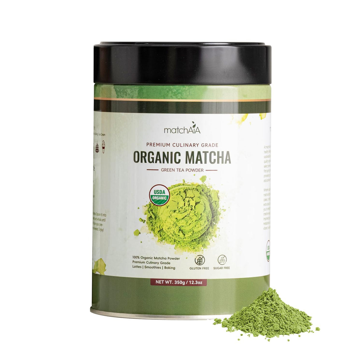 MatchAiA Organic Matcha Green Tea Powder – Premium Culinary Grade, USDA Certified, 350g Tin