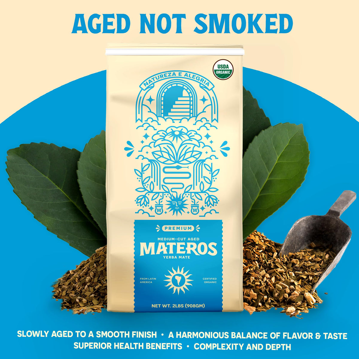 Materos Premium Organic Yerba Mate Tea 2 lb Pack – Unsmoked Medium-Cut