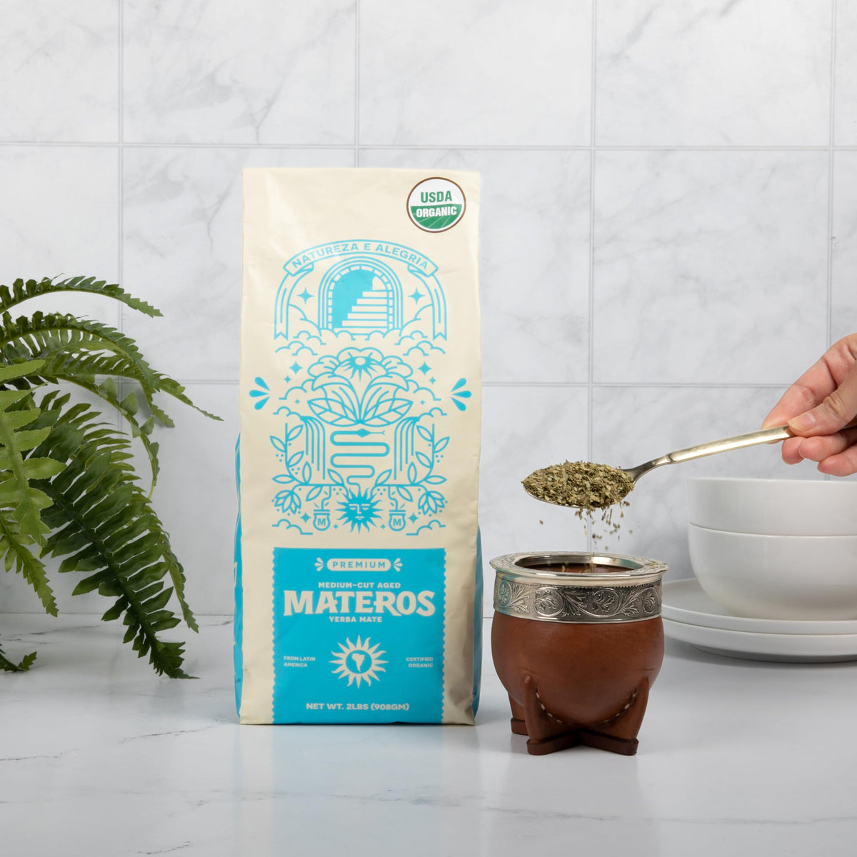 Materos Premium Organic Yerba Mate Tea 2 lb Pack – Unsmoked Medium-Cut