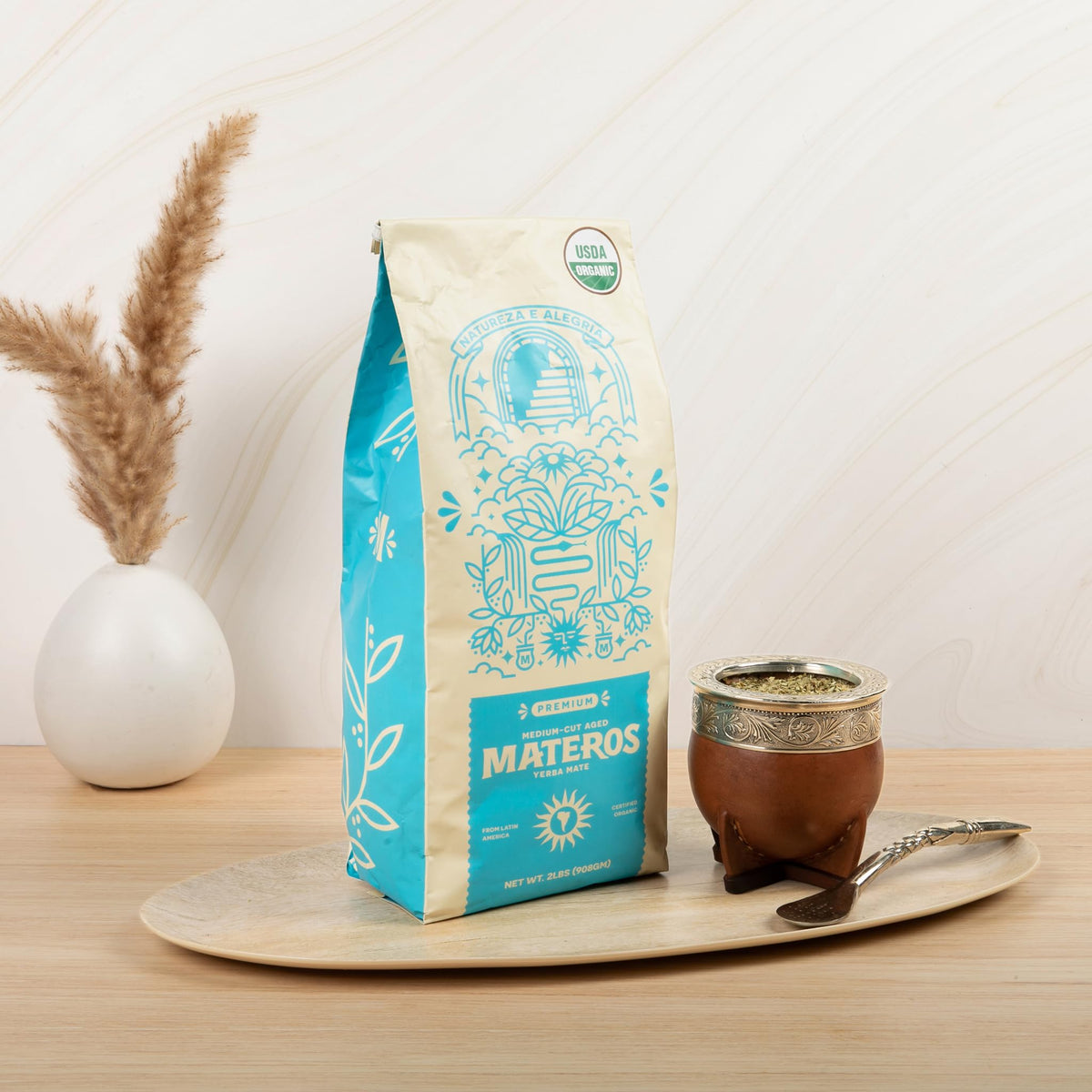 Materos Premium Organic Yerba Mate Tea 2 lb Pack – Unsmoked Medium-Cut