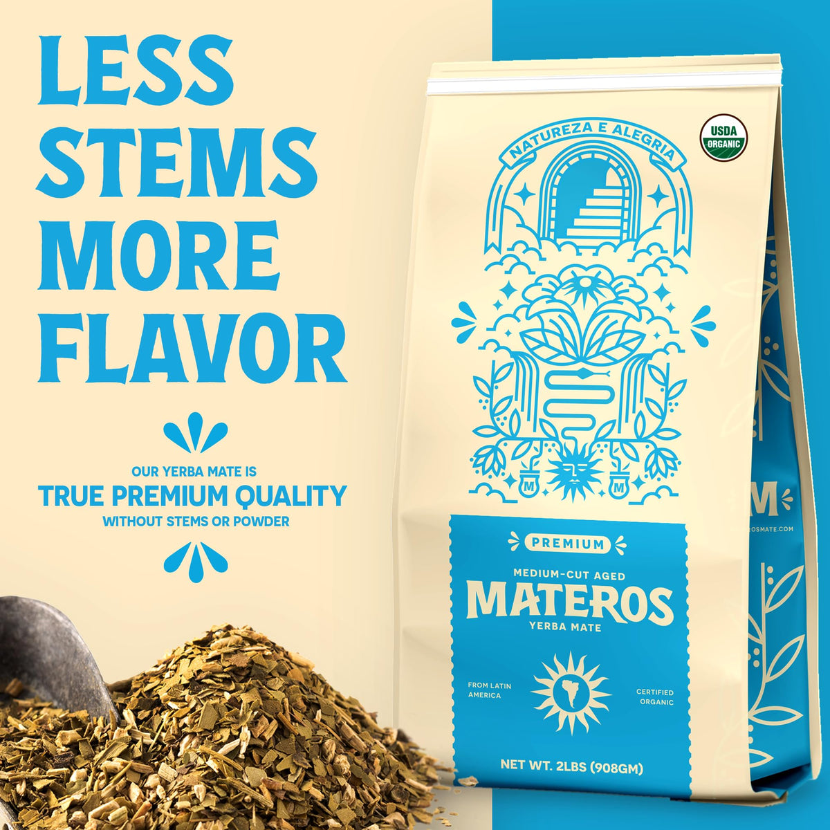 Materos Premium Organic Yerba Mate Tea 2 lb Pack – Unsmoked Medium-Cut