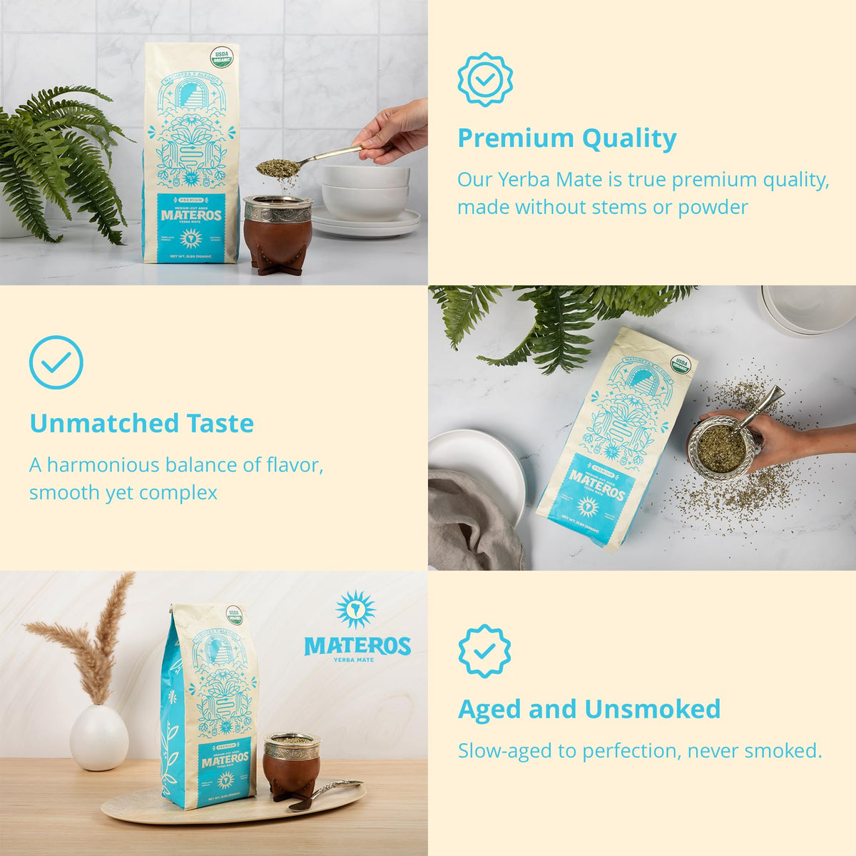 Materos Premium Organic Yerba Mate Tea 2 lb Pack – Unsmoked Medium-Cut