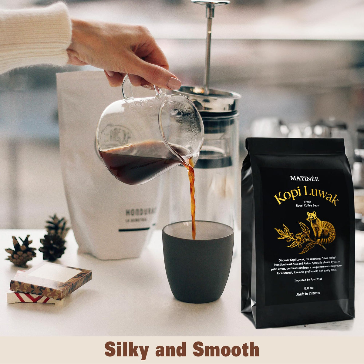 MATINÉE Wild Kopi Luwak Coffee Beans – Medium Roast, Sustainably Sourced from Vietnam – 8.8oz / 250g