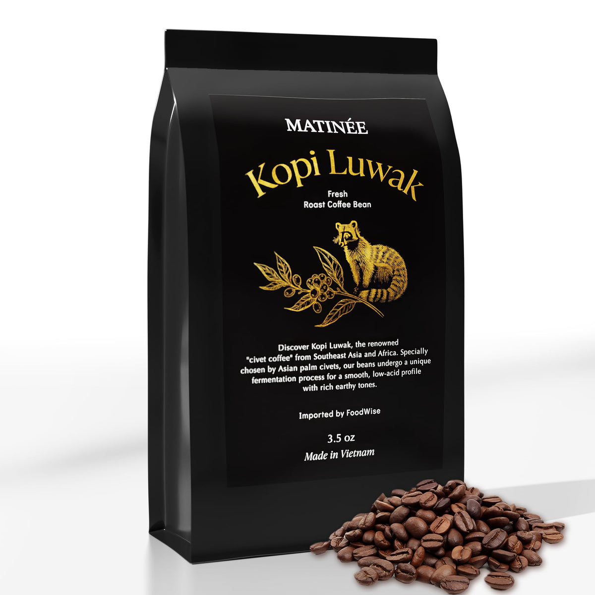 MATINÉE Wild Kopi Luwak Coffee Beans – Medium Roast, Sustainably Sourced from Vietnam – 8.8oz / 250g