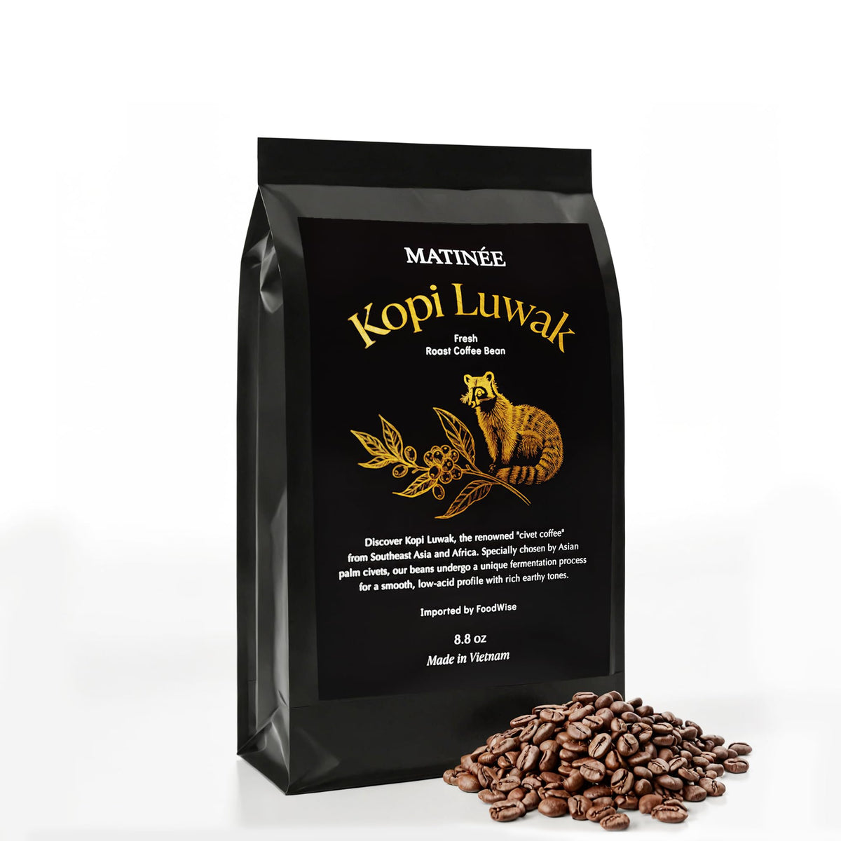 MATINÉE Wild Kopi Luwak Coffee Beans – Medium Roast, Sustainably Sourced from Vietnam – 8.8oz / 250g