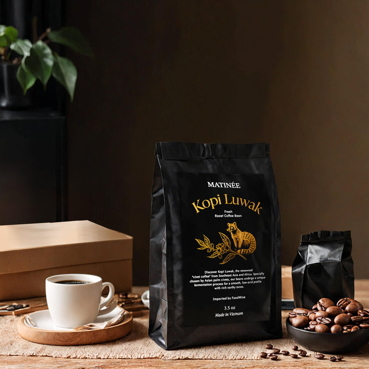MATINÉE Wild Kopi Luwak Coffee Beans – Medium Roast, Sustainably Sourced from Vietnam – 8.8oz / 250g