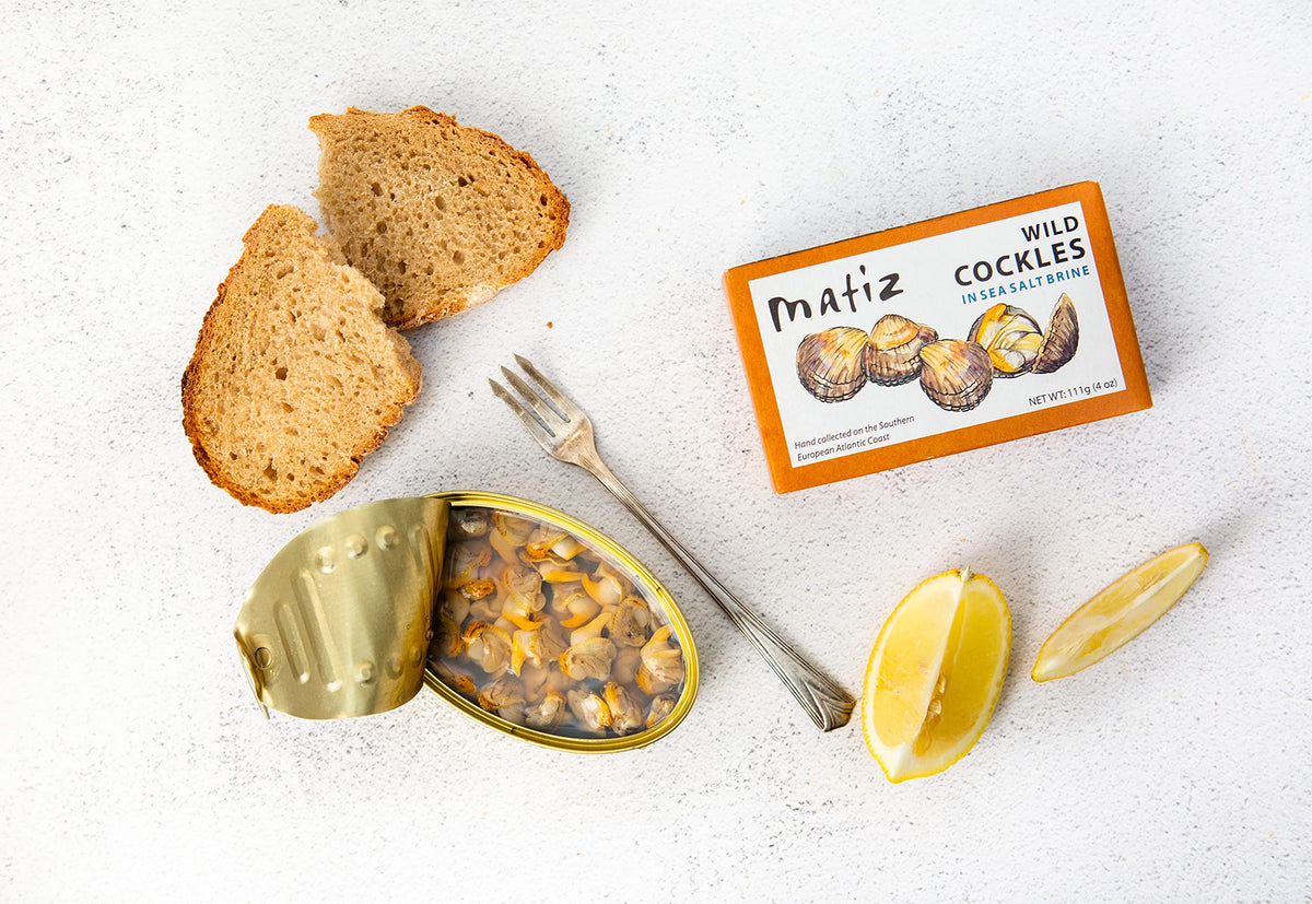 Matiz España Wild Cockles from Galicia — Hand-Packed Berberechos in Natural Sea Salt Brine (4 oz, Pack of 3)