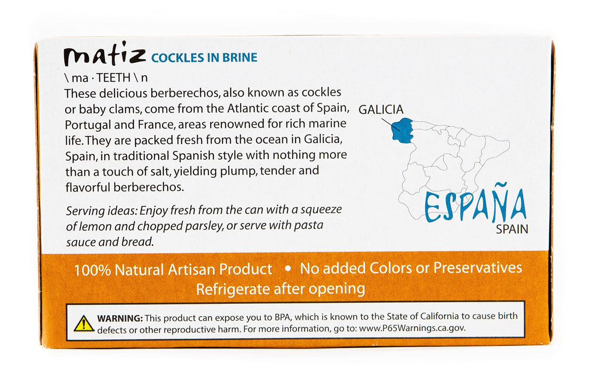 Matiz España Wild Cockles from Galicia — Hand-Packed Berberechos in Natural Sea Salt Brine (4 oz, Pack of 3)