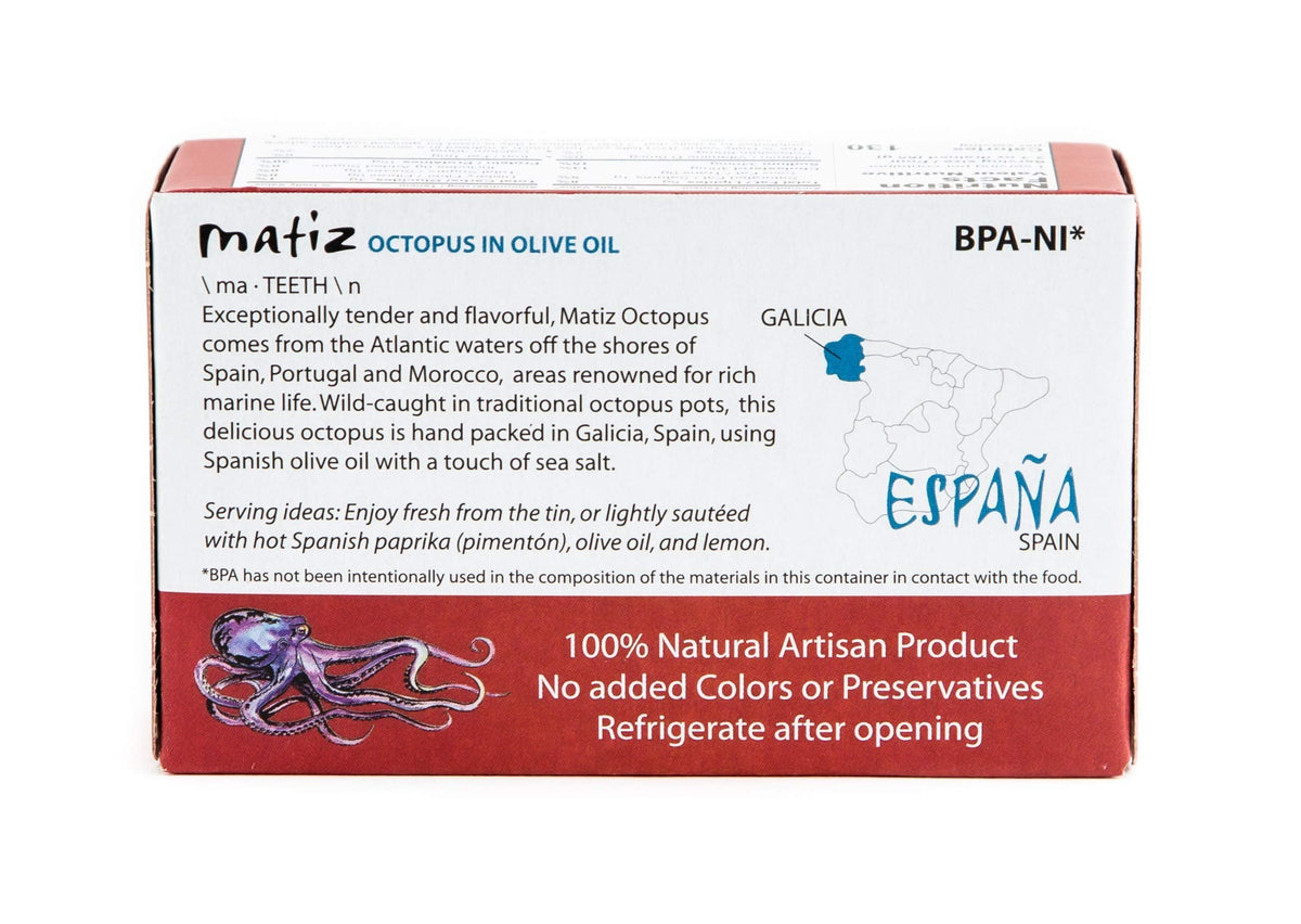 Matiz Pulpo Wild-Caught Spanish Octopus in Olive Oil – 4 oz, 5 Pack