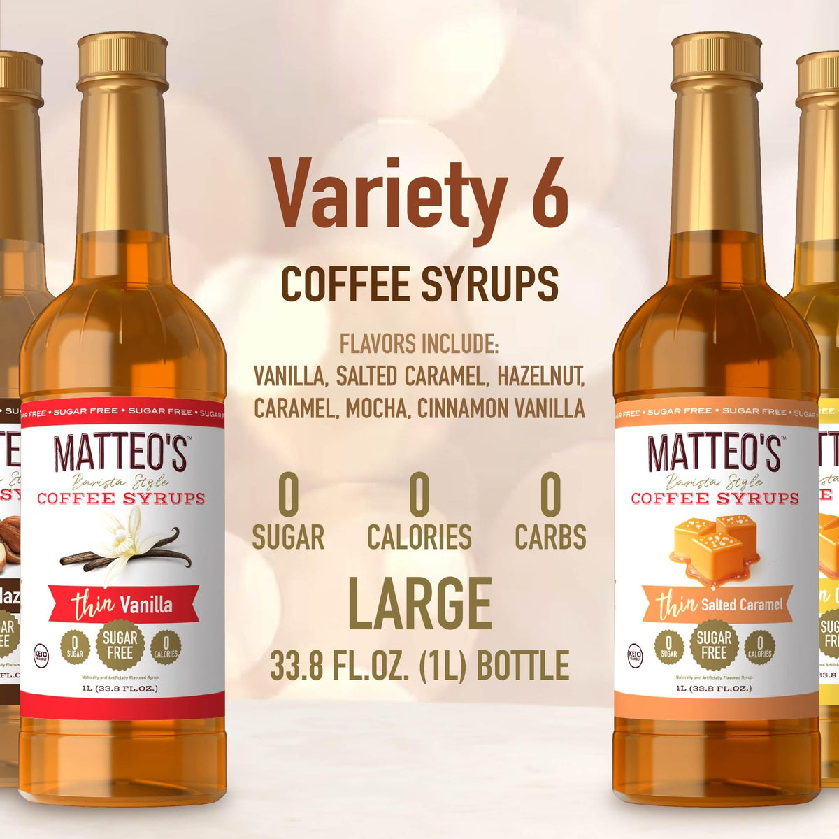 Matteo's Barista Style Sugar-Free Coffee Syrup – 6 Flavours, Zero Calories, Keto Friendly