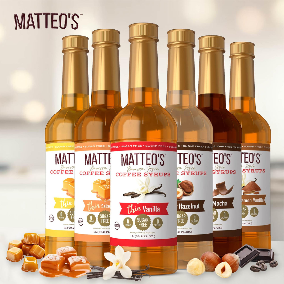 Matteo's Barista Style Sugar-Free Coffee Syrup – 6 Flavours, Zero Calories, Keto Friendly