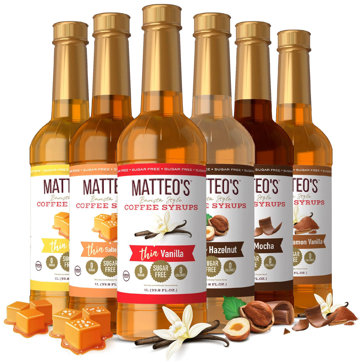 Matteo's Barista Style Sugar-Free Coffee Syrup – 6 Flavours, Zero Calories, Keto Friendly