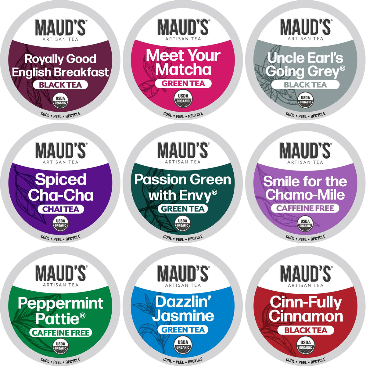 Maud's 9 Blend Organic Tea Pods Variety Pack – 48ct | Keurig Compatible