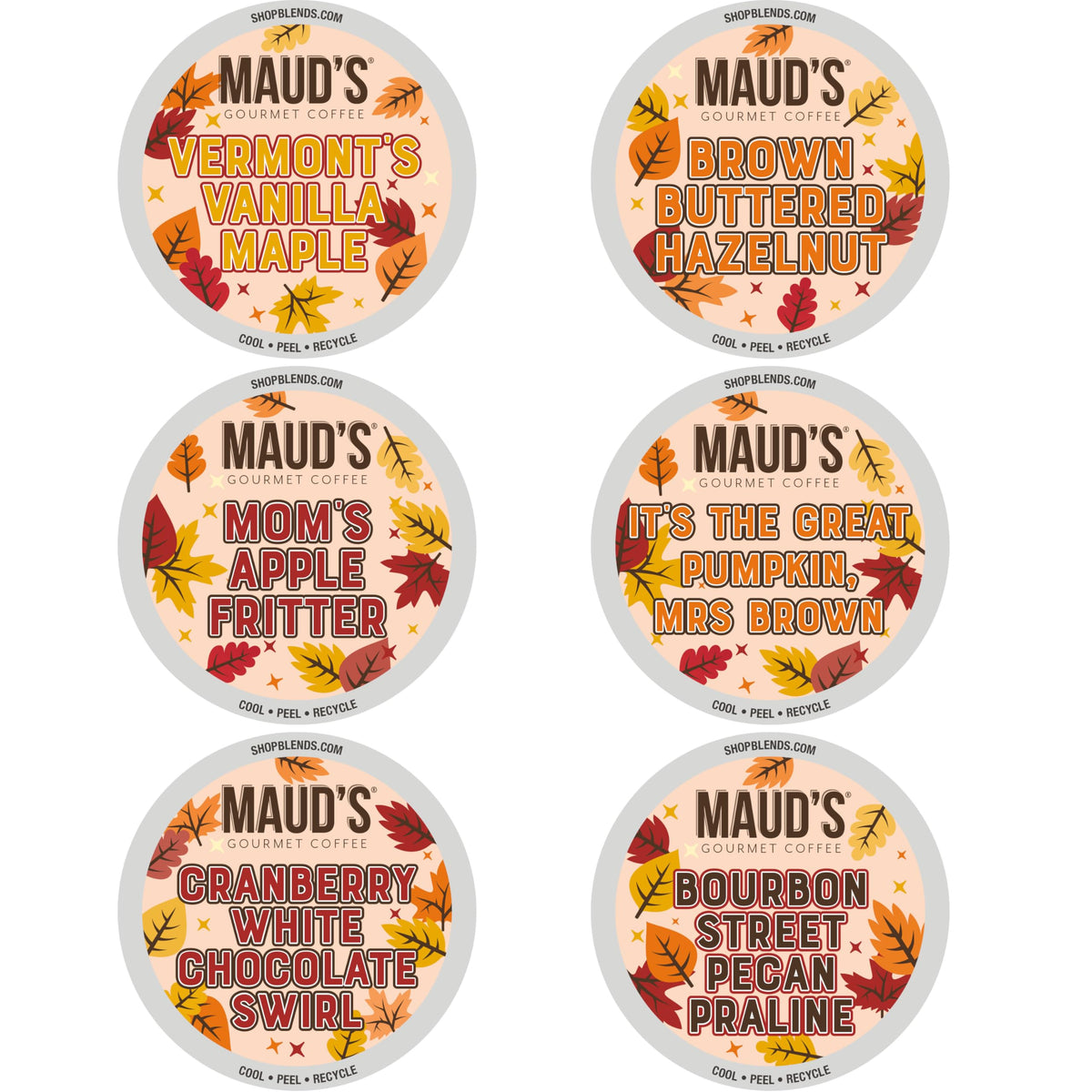 Maud's Fall Flavored Coffee Pods Variety Pack – 42ct, 6 Flavors, Medium Roast, 100% Arabica, Keurig Compatible
