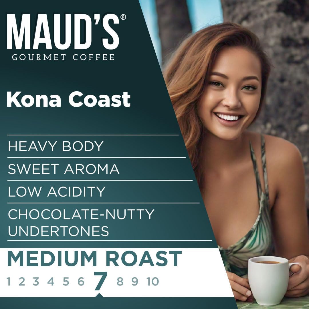 Maud's Kona Coffee Pods, 50 Count – Medium Roast, 100% Arabica, Keurig Compatible