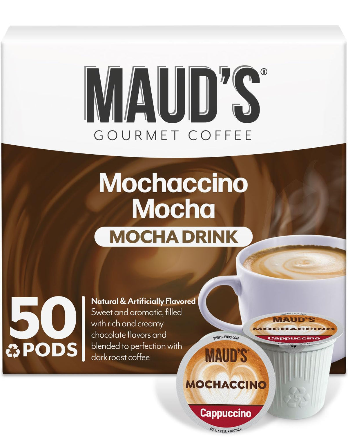 Maud's Mochaccino Cappuccino Coffee Pods – 50ct, Dark Chocolate Mocha, 100% Arabica, Keurig K-Cup Compatible