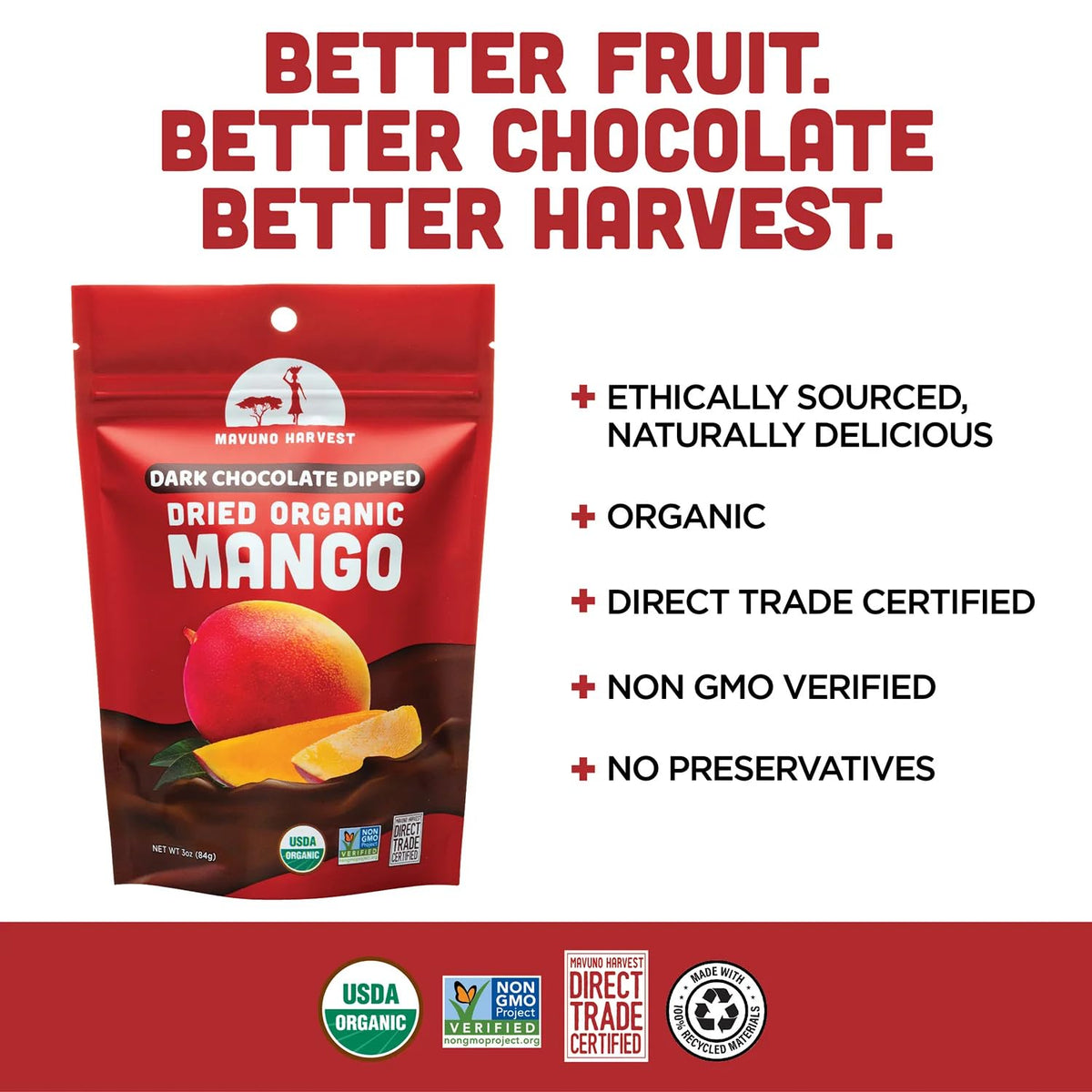 Mavuno Harvest Organic Chocolate Covered Mango – Dark Chocolate Dipped Dried Mango, 1 lb