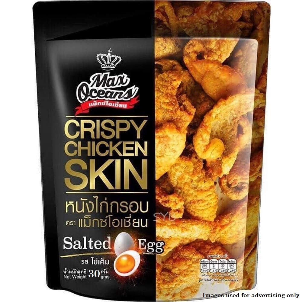Max Oceans Crispy Fried Chicken Skin – Salted Egg Flavor, 4 x 30g Packs
