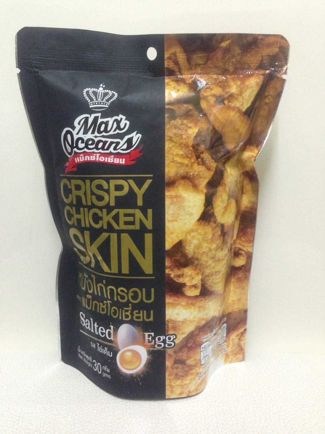Max Oceans Crispy Fried Chicken Skin – Salted Egg Flavor, 4 x 30g Packs