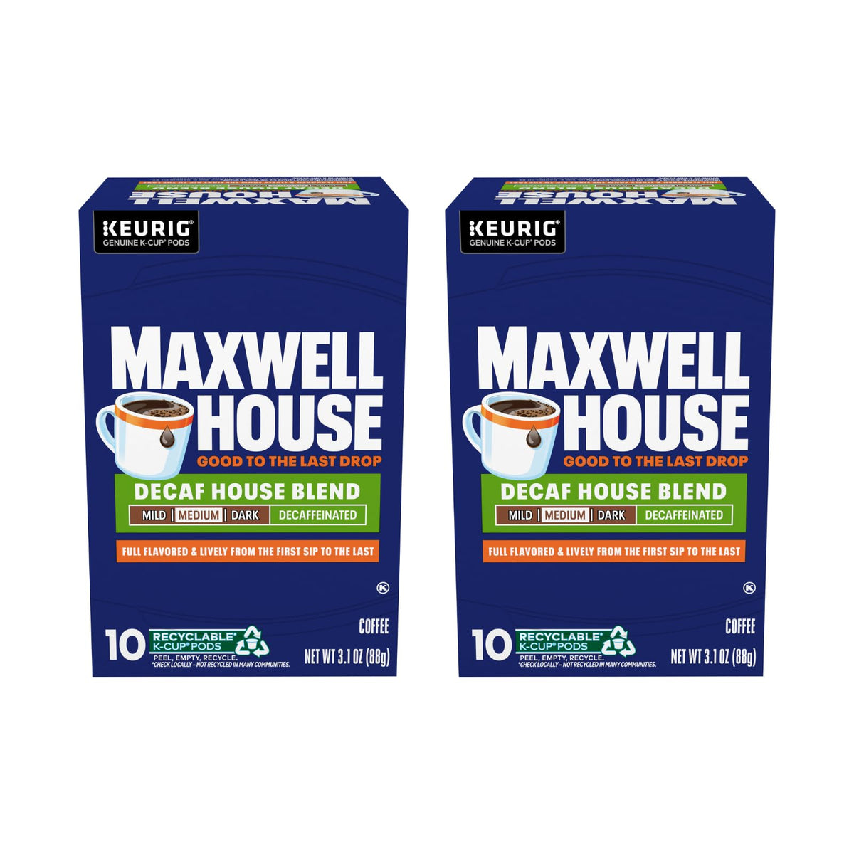 Maxwell House Decaf House Blend K-Cups – Medium Roast, 20 Pods (2 x 10 ct)