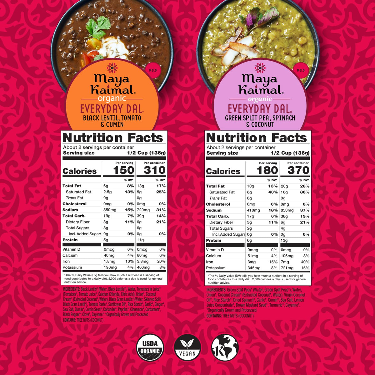 Maya Kaimal Organic Everyday Dal Variety Pack | 6x10oz Ready-to-Eat, Vegan, Kosher
