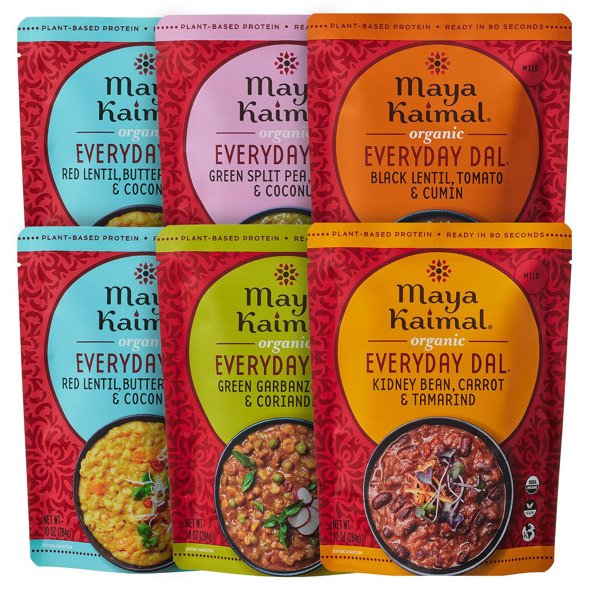 Maya Kaimal Organic Everyday Dal Variety Pack | 6x10oz Ready-to-Eat, Vegan, Kosher