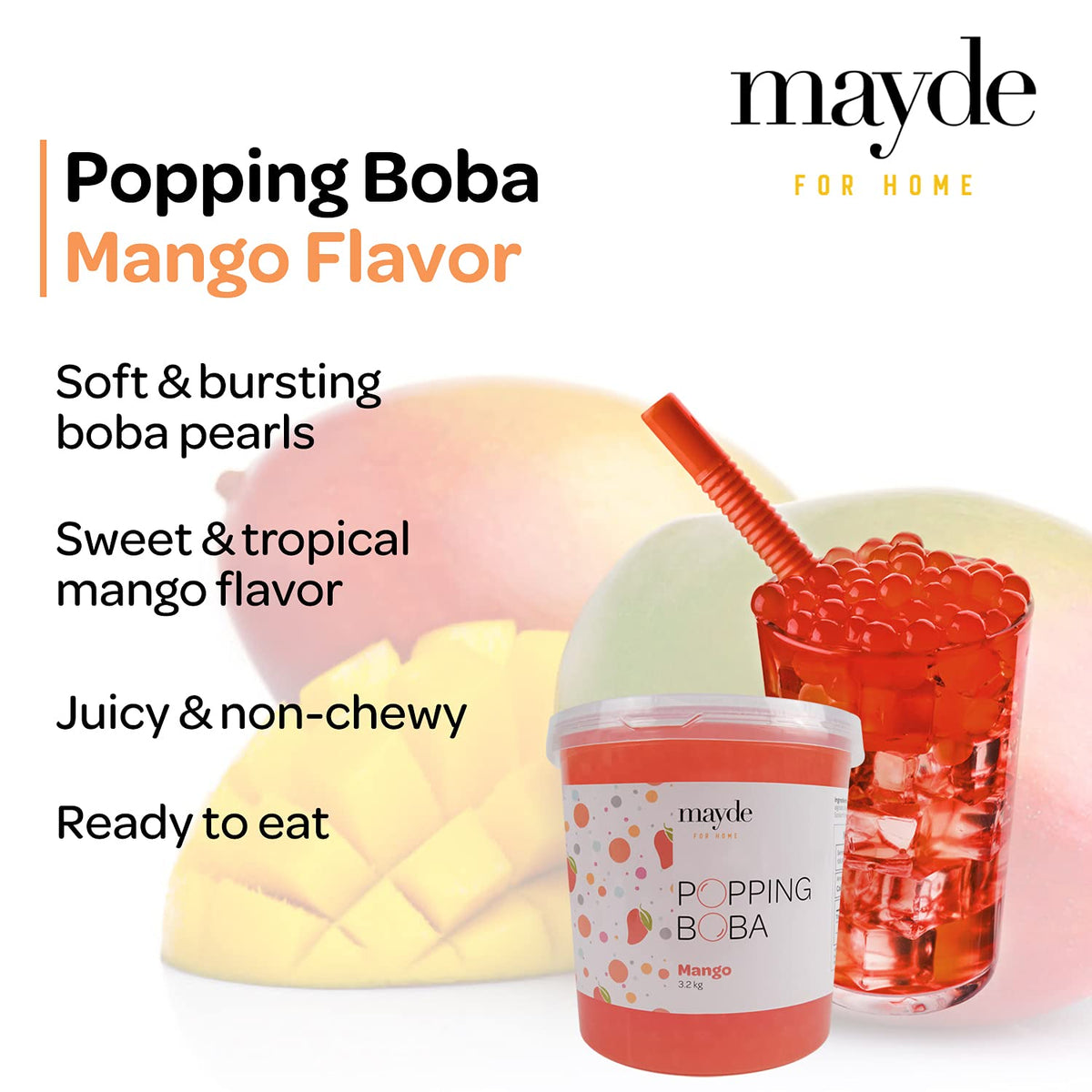Mayde Popping Boba Pearls – Mango Flavor, 7 lb Bulk for Bubble Tea & Desserts