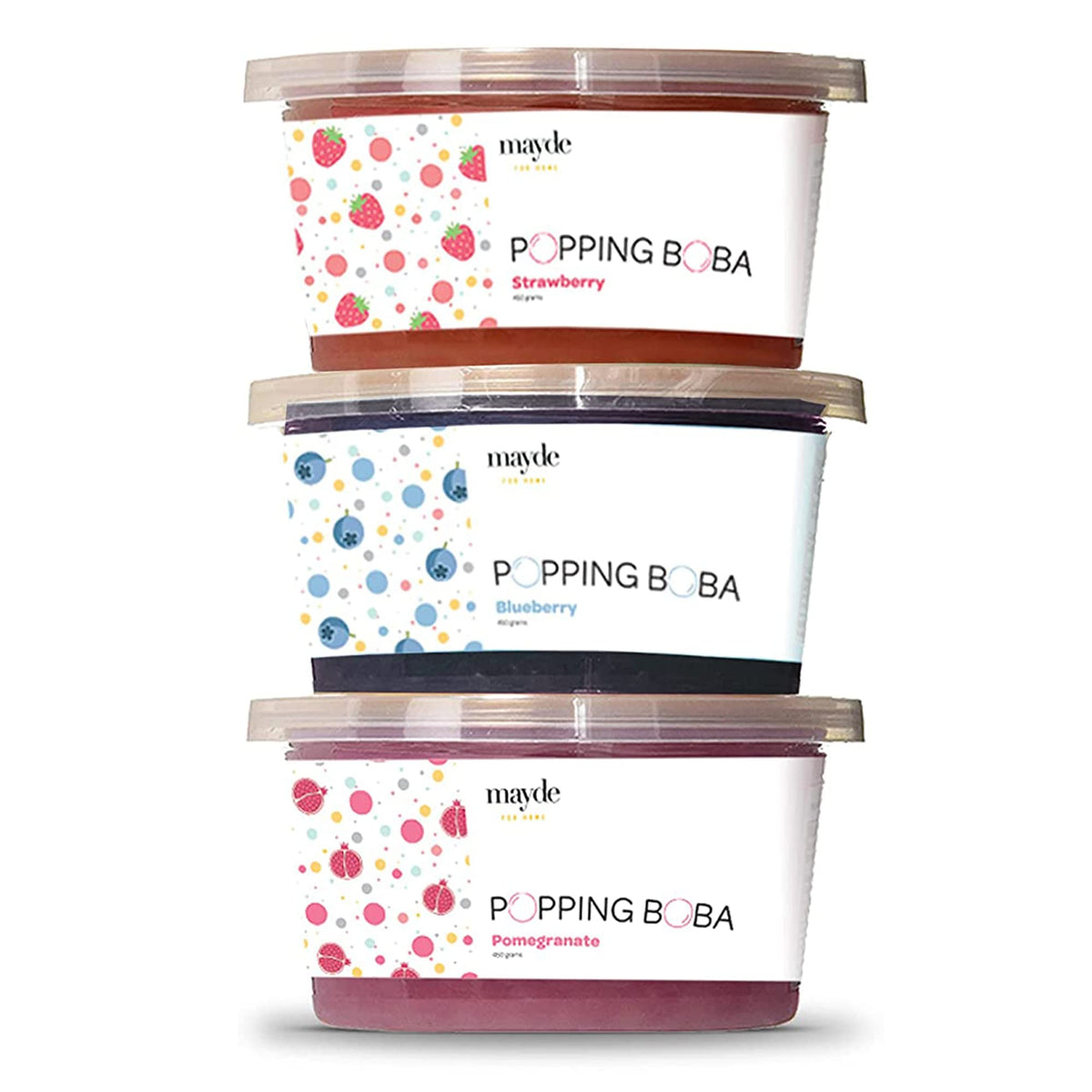 Mayde Popping Boba Pearls Variety Pack – Bursting Fruit Boba Pearls for Bubble Tea, 490 g, 3 Pack