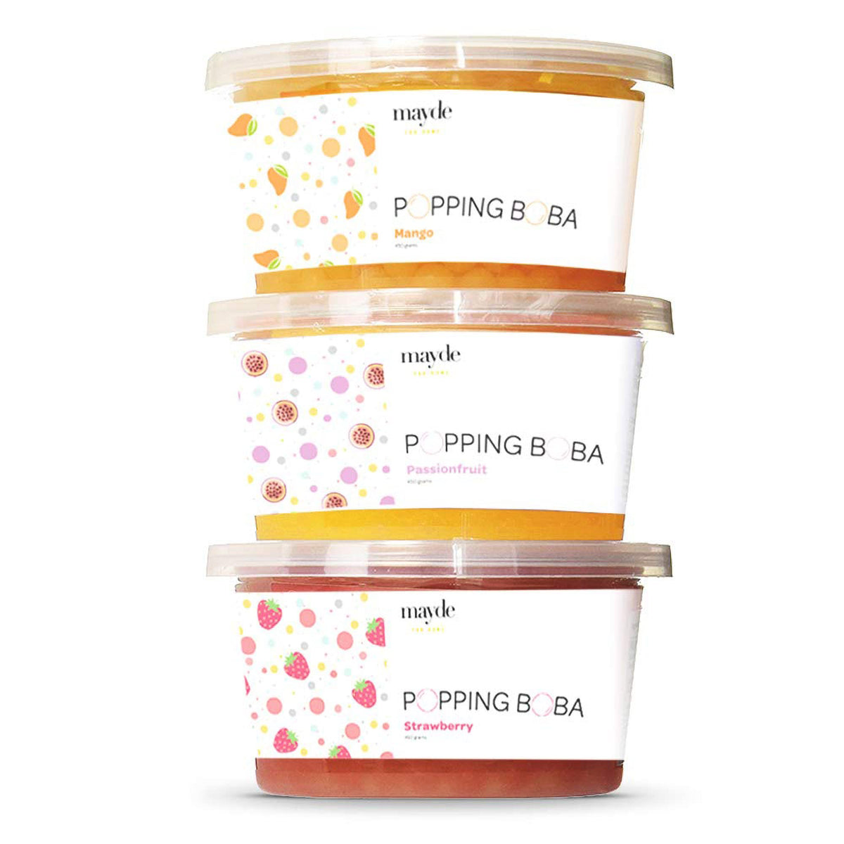 Mayde Popping Boba Pearls Variety Pack – Strawberry, Mango & Passion Fruit, 490 g (3 Pack)