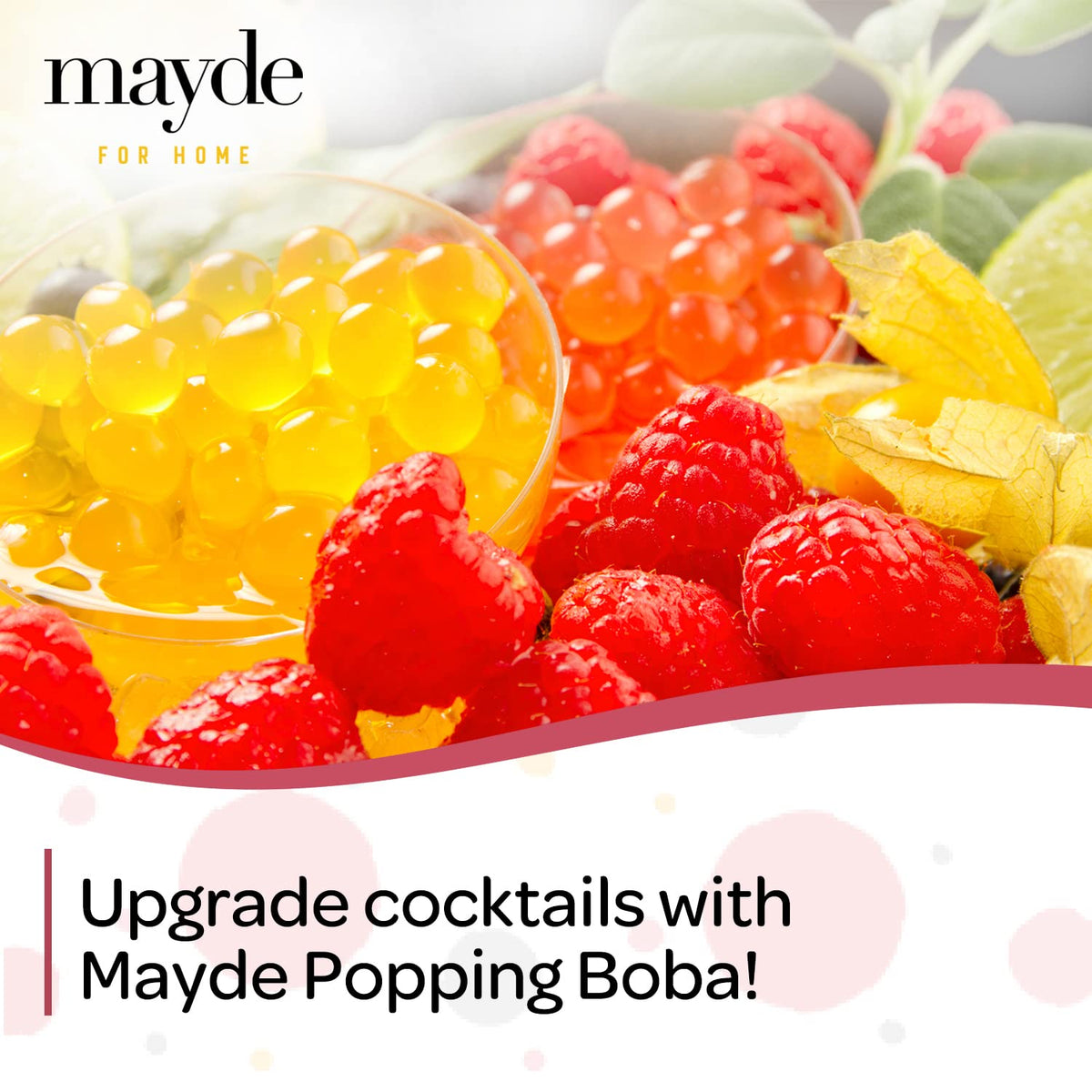 Mayde Popping Boba Pearls - Strawberry Burst, 7 lb | Bursting Boba Pearls for Drinks & Desserts