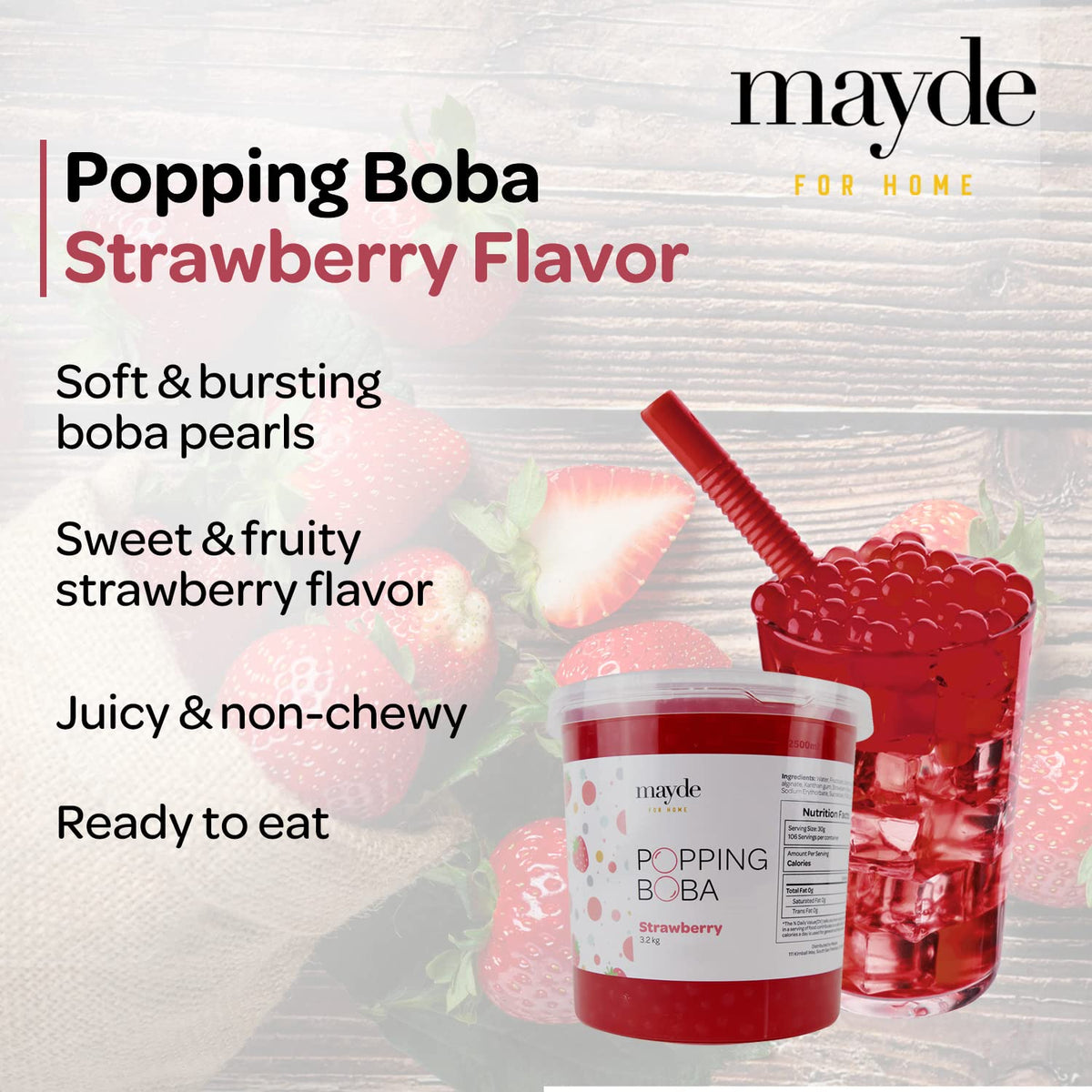 Mayde Popping Boba Pearls - Strawberry Burst, 7 lb | Bursting Boba Pearls for Drinks & Desserts
