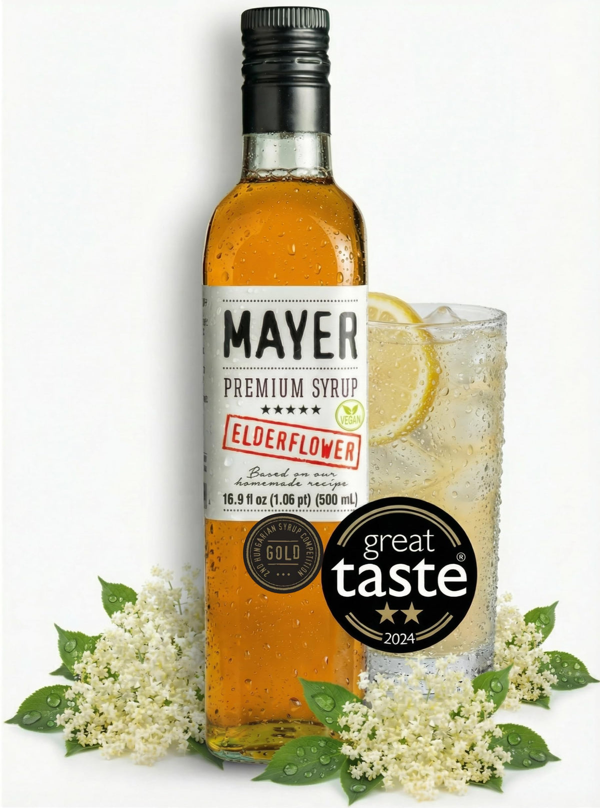 Mayer Elderflower Syrup (Cordial) – Real Elderflowers, 3 Natural Ingredients, Award-Winning