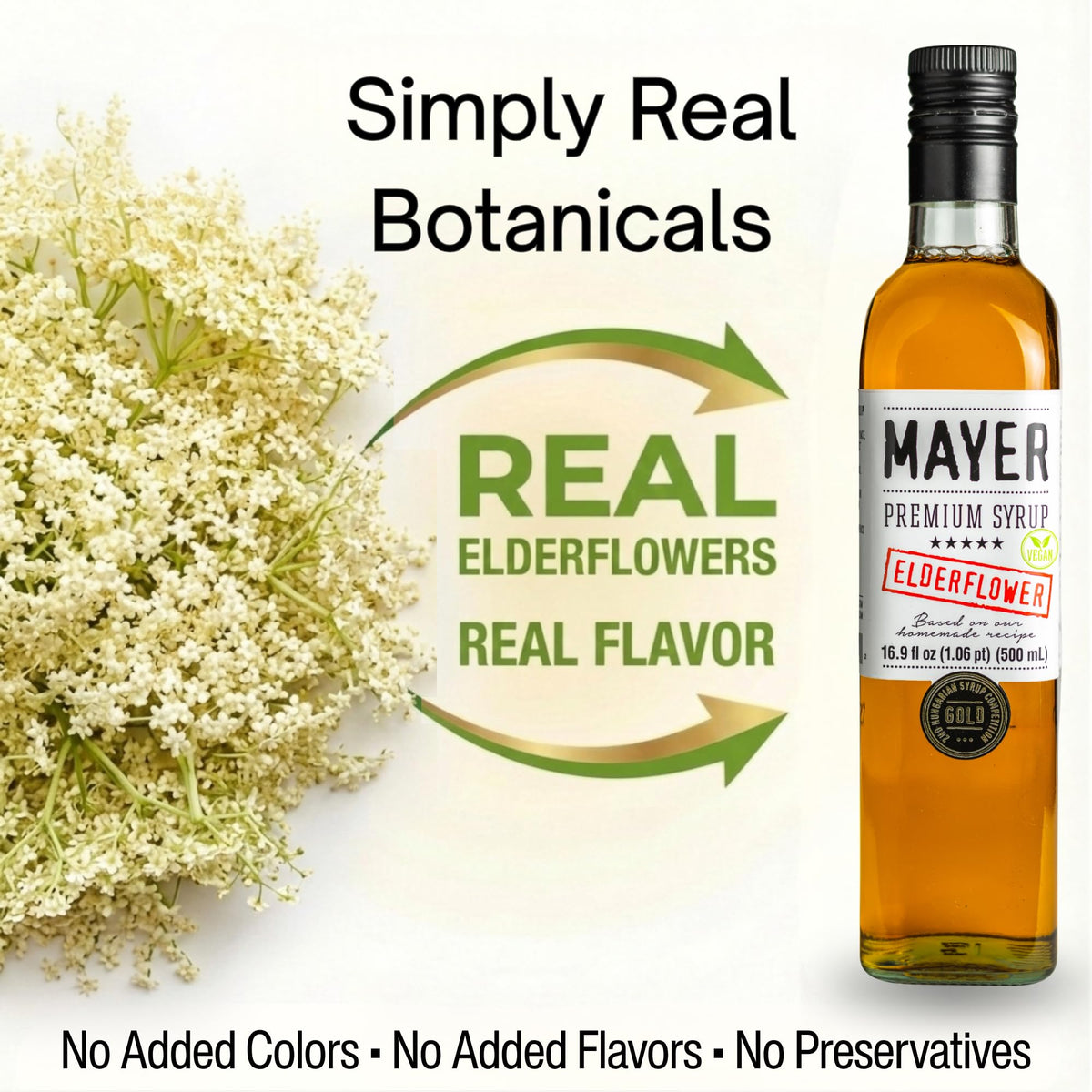Mayer Elderflower Syrup (Cordial) – Real Elderflowers, 3 Natural Ingredients, Award-Winning