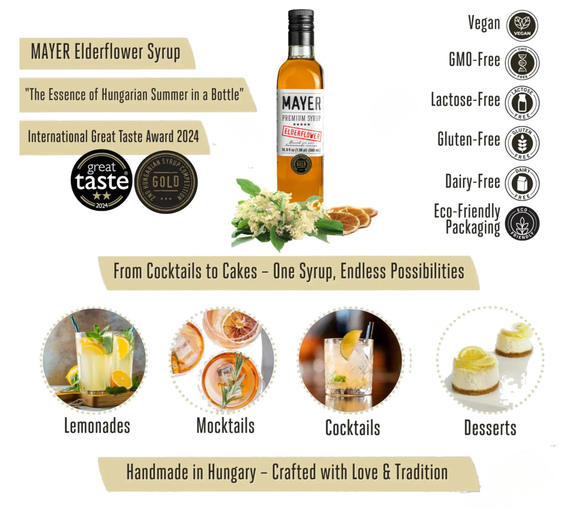 Mayer Elderflower Syrup (Cordial) – Real Elderflowers, 3 Natural Ingredients, Award-Winning