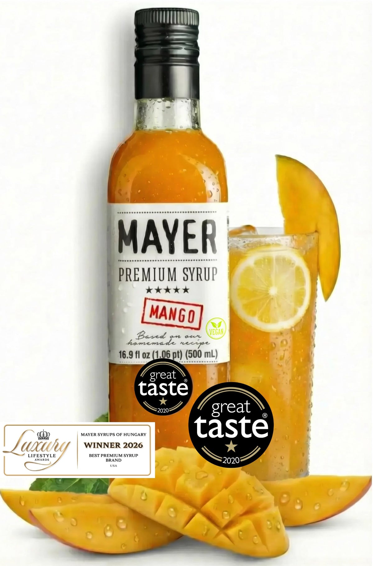 Mayer Mango Syrup for Drinks – Hungarian Craft, Real Mango, 16 oz, Award-Winning