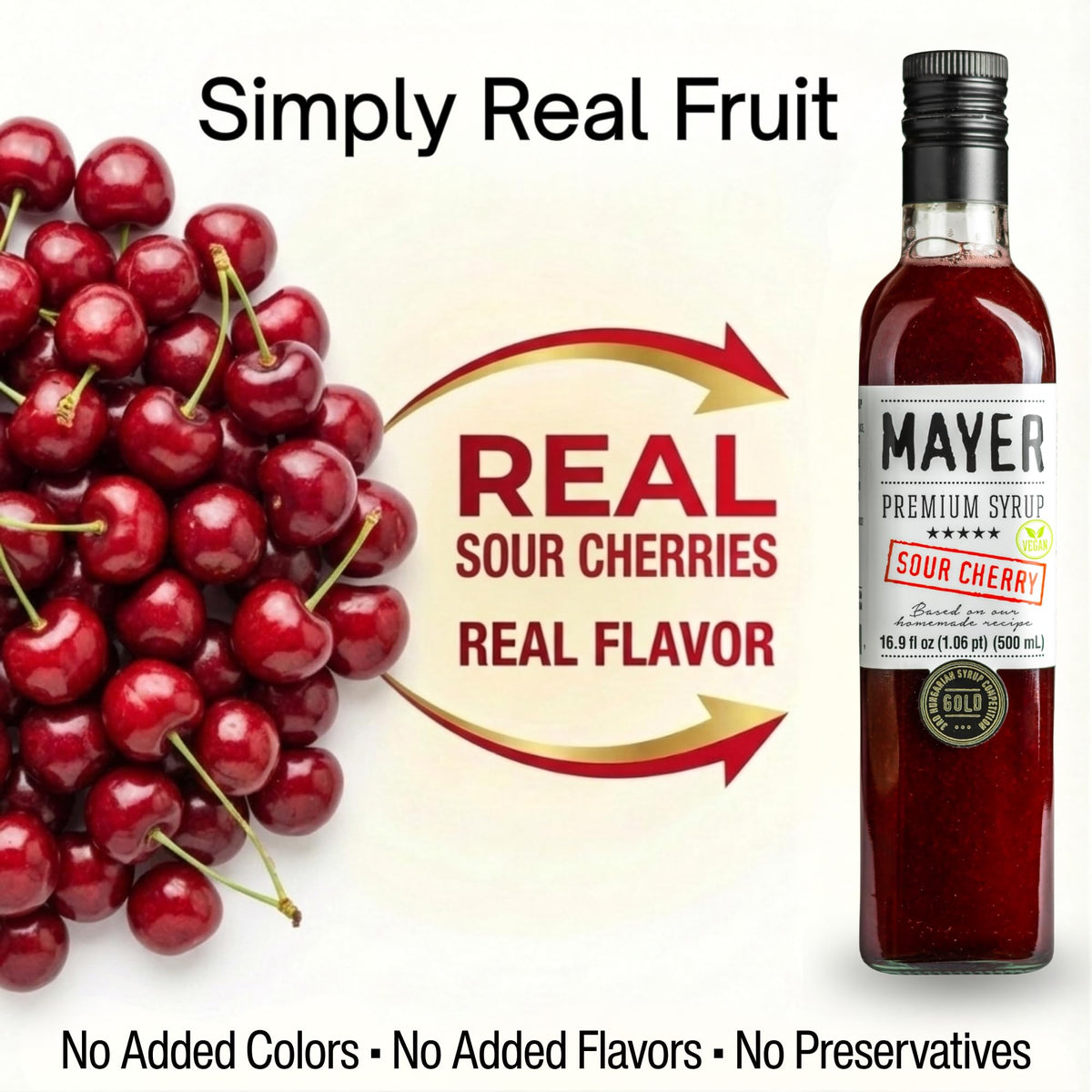 Mayer Sour Cherry Syrup – Award-Winning All-Natural Cherry Syrup, 100% Real Fruit, Handcrafted in Hungary (16.9 oz)