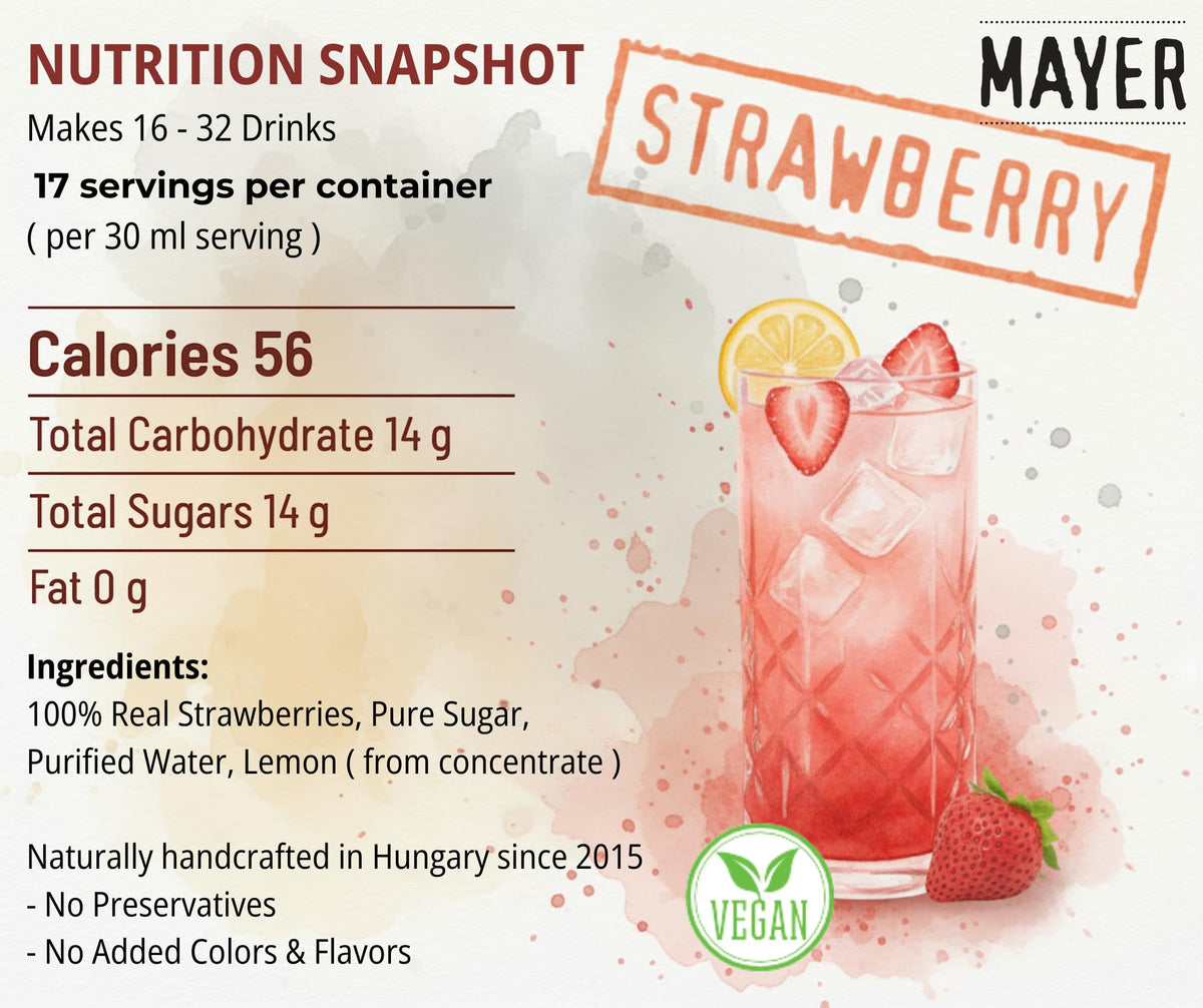 Mayer Strawberry Syrup – Award-Winning All-Natural Hungarian Syrup (1 Pack) | Vegan, Gluten-Free