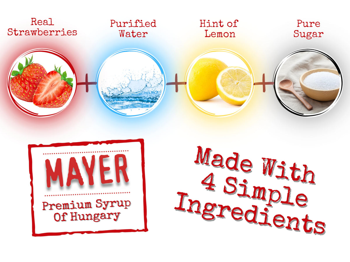 Mayer Strawberry Syrup – Award-Winning All-Natural Hungarian Syrup (1 Pack) | Vegan, Gluten-Free