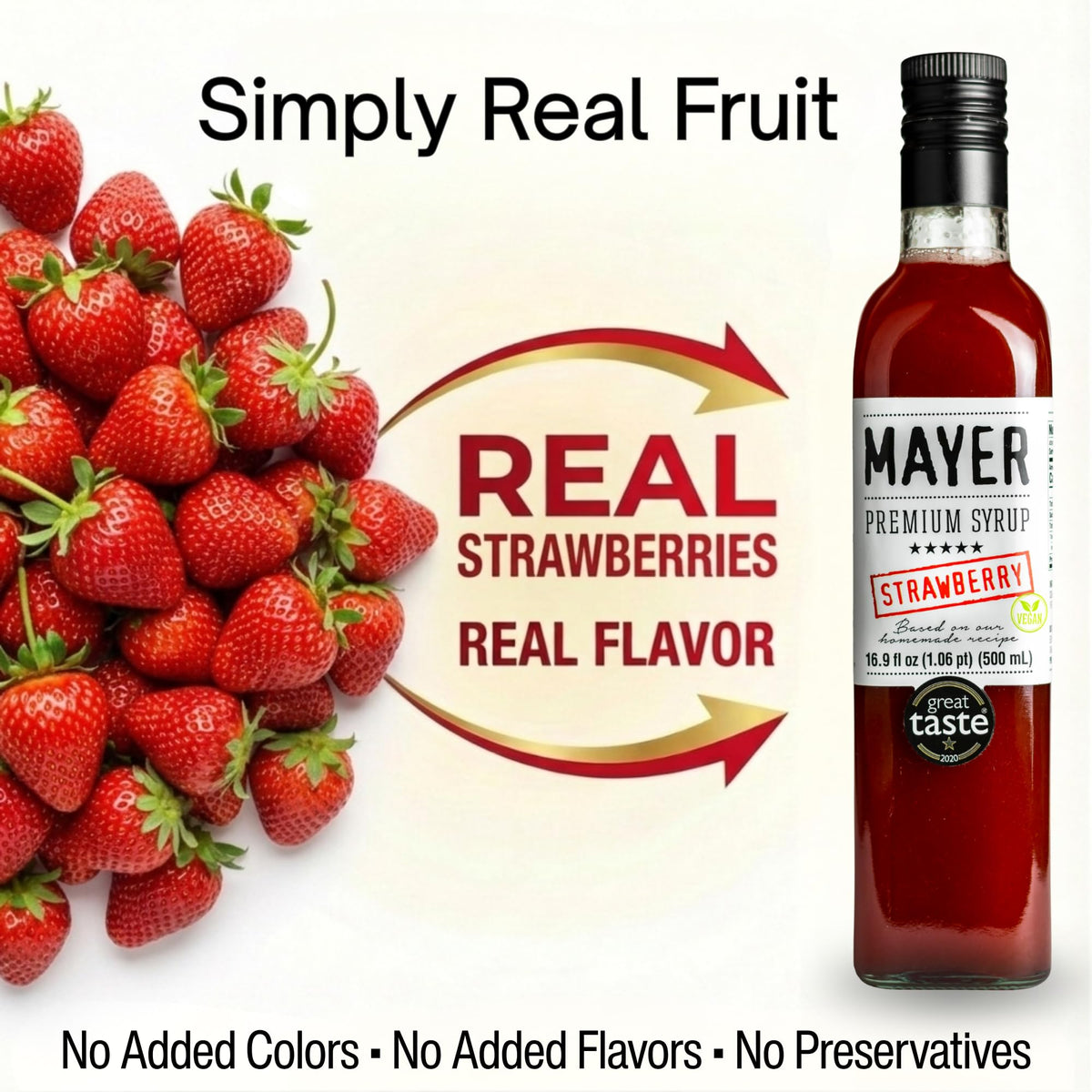 Mayer Strawberry Syrup – Award-Winning All-Natural Hungarian Syrup (1 Pack) | Vegan, Gluten-Free