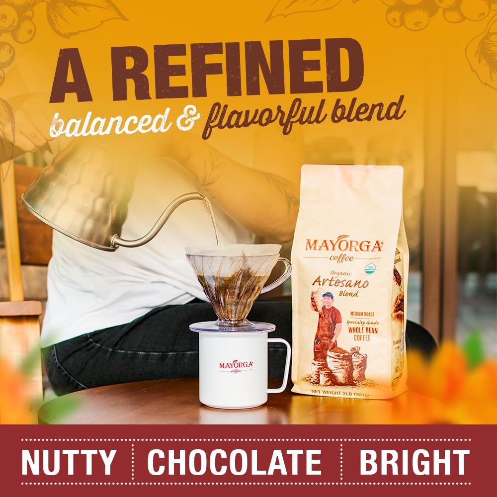 Mayorga Artesano Organic Coffee 2lb - Medium Roast Whole Bean, 100% Arabica, Slow Roasted